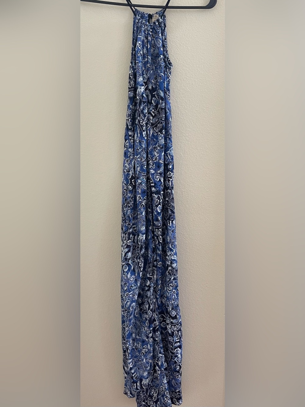 Lucky Brand XS Floral Boho Sleeveless
Keyhole Maxi Dress Indigo Blue